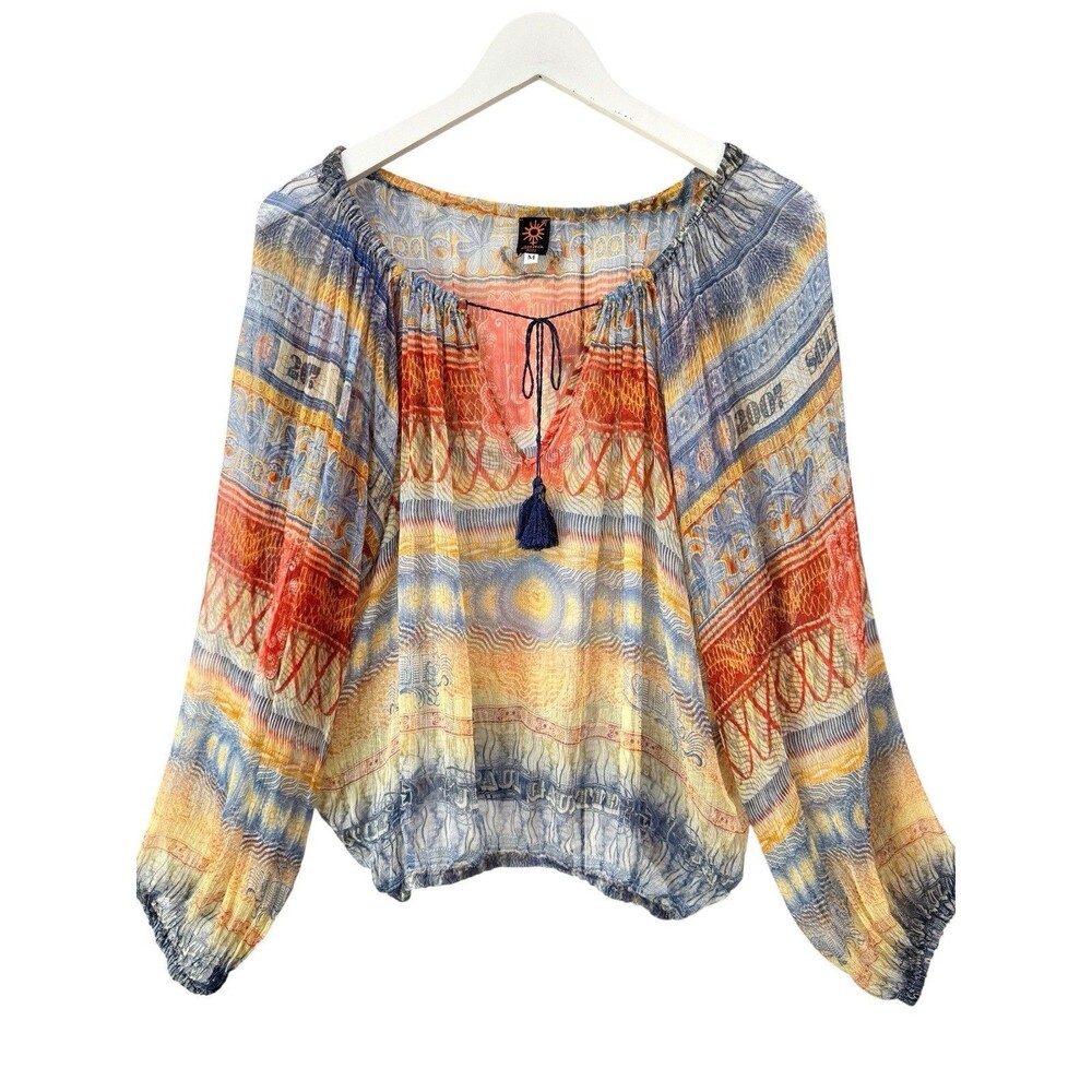 Jean Paul Gaultier Soleil 'Currency' Blouse 2007 Silk Sheer Peasant Tassels Vtg